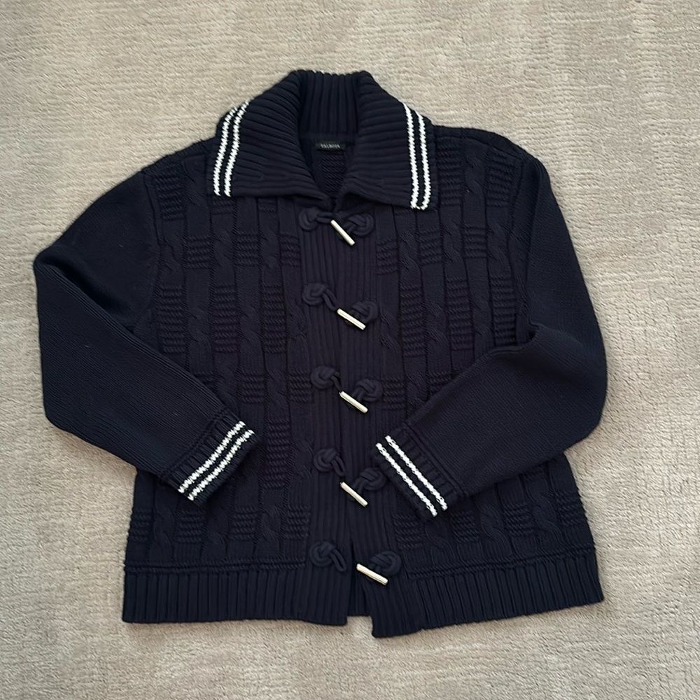 Talbots Navy Blue Cardigan with White Accents